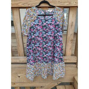 Umgee Cottagecore Floral Dress 1X Peasant Boho Lagenlook Mixed Media Stretch